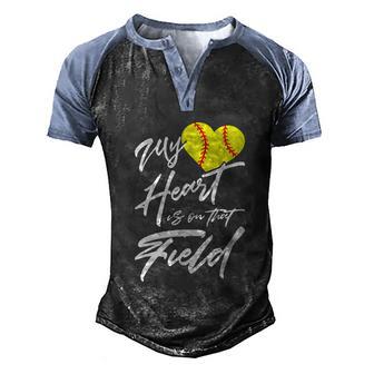 My Heart Is On That Field Baseball Funny Softball Mom Graphic Design Printed Casual Daily Basic Men's Henley Shirt Raglan Sleeve 3D Print T-shirt - Thegiftio UK