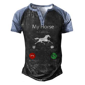 My Horse Is Calling And I Must Go V2 Men's Henley Shirt Raglan Sleeve 3D Print T-shirt - Thegiftio UK