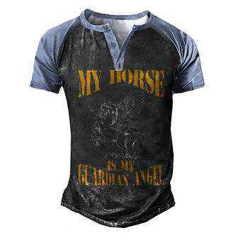 My Horse Is My Guardian Angel Men's Henley Shirt Raglan Sleeve 3D Print T-shirt - Thegiftio UK
