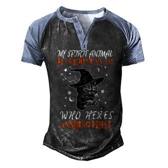 My Spirit Animal Is A Grumpy Black Cat That Hexes Annoying People Graphic Design Printed Casual Daily Basic Men's Henley Shirt Raglan Sleeve 3D Print T-shirt - Thegiftio UK