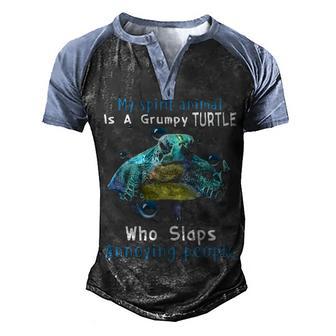 My Spirit Animal Is A Grumpy Turtle Men's Henley Shirt Raglan Sleeve 3D Print T-shirt - Thegiftio UK