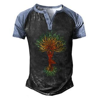 Nature Tree Of Life Yoga Colorful Men's Henley Shirt Raglan Sleeve 3D Print T-shirt - Monsterry