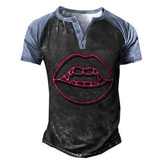 Neon Vampire Mouth Graphic Design Printed Casual Daily Basic Men's Henley Shirt Raglan Sleeve 3D Print T-shirt - Thegiftio UK