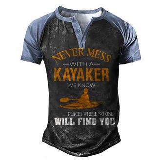 Never Mess With A Kayakar T Men's Henley Shirt Raglan Sleeve 3D Print T-shirt - Thegiftio UK