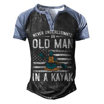 Never Underestimate An Old Man In A Kayak Kayaking Men's Henley Shirt Raglan Sleeve 3D Print T-shirt - Thegiftio UK