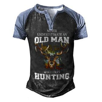 Never Underestimate An Old Man Who Loves Hunting Front Design Men's Henley Shirt Raglan Sleeve 3D Print T-shirt - Thegiftio UK