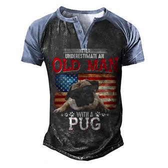 Never Underestimate An Old Man With A Pug American Flag Men's Henley Shirt Raglan Sleeve 3D Print T-shirt - Thegiftio UK