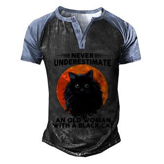 Never Underestimate An Old Woman With A Black Cat Men's Henley Shirt Raglan Sleeve 3D Print T-shirt - Thegiftio UK