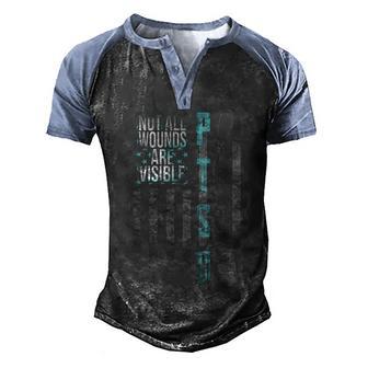 Not All Wounds Are Visible Ptsd Veteran Flag Graphic Design Printed Casual Daily Basic Men's Henley Shirt Raglan Sleeve 3D Print T-shirt - Thegiftio UK