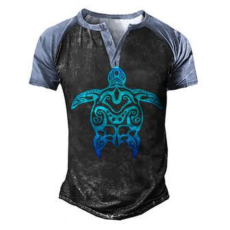 Ocean Blue Tribal Hawaiian Sea Turtle Pullover Men's Henley Shirt Raglan Sleeve 3D Print T-shirt - Thegiftio UK