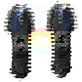 Orca Family Vintage Retro Art Killer Whale Family Tshirt Graphic Design Printed Casual Daily Basic Men's Henley Shirt Raglan Sleeve 3D Print T-shirt - Thegiftio