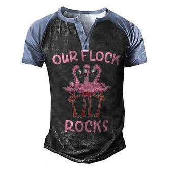 Our Flock Rocks Flamingo Matching Family Vacation Group Men's Henley Shirt Raglan Sleeve 3D Print T-shirt - Thegiftio UK