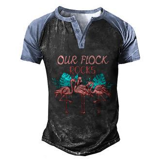 Our Flock Rocks Funny Ladies Mom Flamingos Beach Gift Graphic Design Printed Casual Daily Basic Men's Henley Shirt Raglan Sleeve 3D Print T-shirt - Thegiftio UK