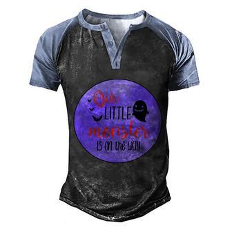 Our Little Monster Is On The Way Halloween Quote Graphic Design Printed Casual Daily Basic Men's Henley Shirt Raglan Sleeve 3D Print T-shirt - Thegiftio UK