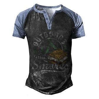 Outdoors And Smores Funny Campfire Camping Distressed Gift Men's Henley Shirt Raglan Sleeve 3D Print T-shirt - Thegiftio UK