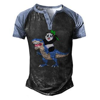 Panda Riding Dinosaur Men's Henley Shirt Raglan Sleeve 3D Print T-shirt - Monsterry DE