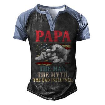 Papa The Man The Myth The Bad Influence American Flag Men's Henley Shirt Raglan Sleeve 3D Print T-shirt - Thegiftio UK