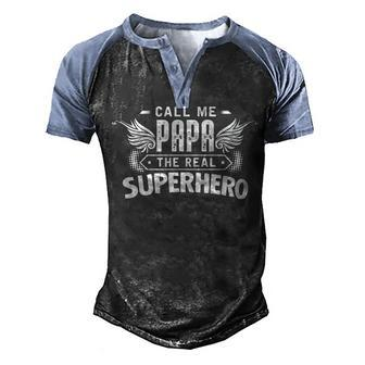 Papa - The Real Superhero Men's Henley Shirt Raglan Sleeve 3D Print T-shirt - Seseable