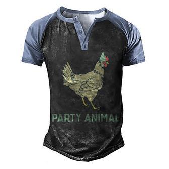 Party Animal Chicken Birthday V2 Men's Henley Shirt Raglan Sleeve 3D Print T-shirt - Thegiftio UK