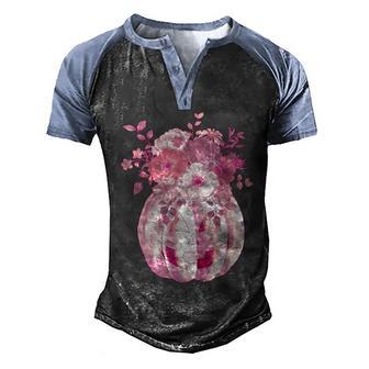 Pastel Floral Halloween Pumpkin Jackolantern Graphic Design Printed Casual Daily Basic Men's Henley Shirt Raglan Sleeve 3D Print T-shirt - Thegiftio UK