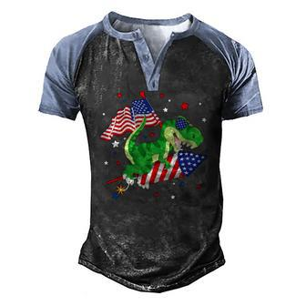 Patriotic Dinosaur Fireworks &8211 Usa American Flag 4Th Of July Men's Henley Raglan T-Shirt | Mazezy