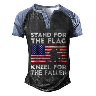 Patriotic Military Veteran American Flag Stand For The Flag Kneel For The Fallen V3 Men's Henley Shirt Raglan Sleeve 3D Print T-shirt - Thegiftio UK