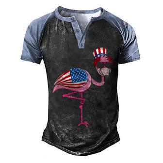 Patriotic Pink Flamingo Uncle Sam Hat 4Th Of July Men's Henley Shirt Raglan Sleeve 3D Print T-shirt - Thegiftio UK