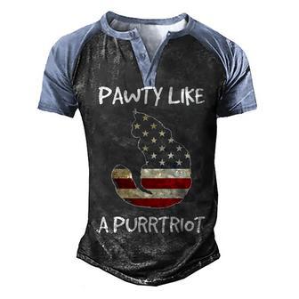 Pawty Like A Purrtriot Patriotic Cat Us Flag Men's Henley Shirt Raglan Sleeve 3D Print T-shirt - Thegiftio UK