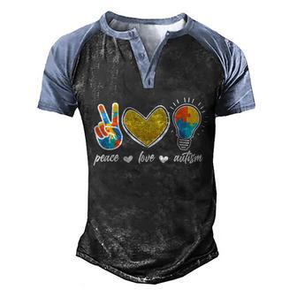 Peace Love & Autism Autism Awareness Month Men's Henley Shirt Raglan Sleeve 3D Print T-shirt - Thegiftio UK