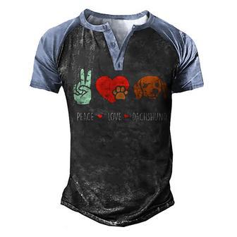 Peace Love Dachshund 2 Graphic Design Printed Casual Daily Basic Men's Henley Shirt Raglan Sleeve 3D Print T-shirt - Thegiftio UK