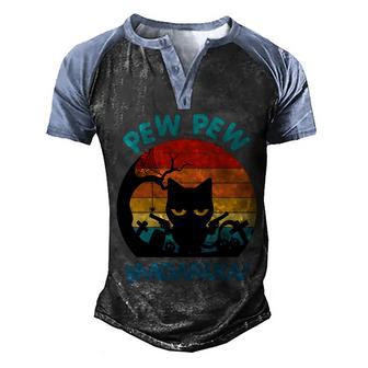 Pew Pew Madafakas Black Cat Halloween Day Men's Henley Shirt Raglan Sleeve 3D Print T-shirt - Thegiftio UK