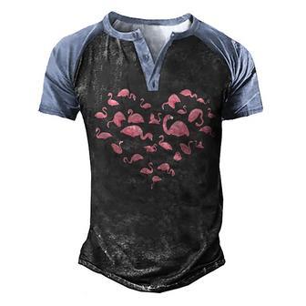 Pink Flamingo Heart 1 Men's Henley Shirt Raglan Sleeve 3D Print T-shirt - Thegiftio UK