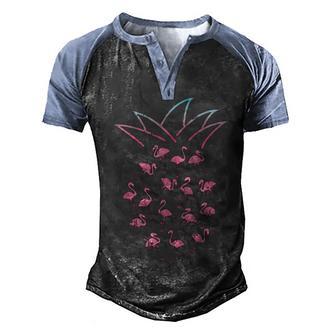 Pink Flamingo Pineapple 4 Men's Henley Shirt Raglan Sleeve 3D Print T-shirt - Thegiftio UK