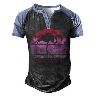 Pink Flamingo Vintage Silhouette Men's Henley Shirt Raglan Sleeve 3D Print T-shirt - Thegiftio UK