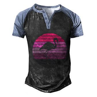 Pink Flamingo Vintage Sunset Graphic Design Printed Casual Daily Basic Men's Henley Shirt Raglan Sleeve 3D Print T-shirt - Thegiftio UK