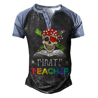 Pirate Teacher Funny Halloween Skull Adult Gift Graphic Design Printed Casual Daily Basic Men's Henley Shirt Raglan Sleeve 3D Print T-shirt - Thegiftio UK
