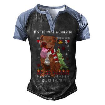 Pit Bull Xmas Men's Henley Shirt Raglan Sleeve 3D Print T-shirt - Thegiftio UK