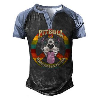 Pitbull Awareness Month Pitbull & Peace Sign Stop Bsl Pullover Men's Henley Shirt Raglan Sleeve 3D Print T-shirt - Thegiftio UK