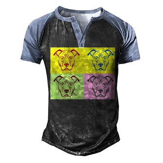 Pitbull Color Block Men's Henley Shirt Raglan Sleeve 3D Print T-shirt - Thegiftio UK