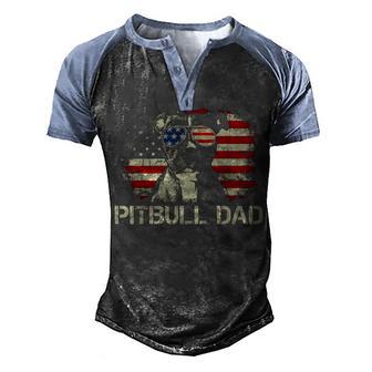 Pitbull Dad American Flag 1 Men's Henley Shirt Raglan Sleeve 3D Print T-shirt - Thegiftio UK
