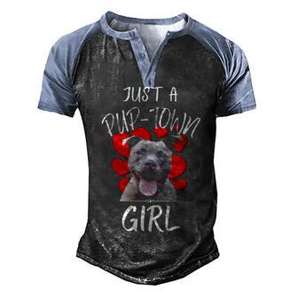 Pitbull Dog Lover Just A Pup Town Girl Men's Henley Shirt Raglan Sleeve 3D Print T-shirt - Thegiftio UK
