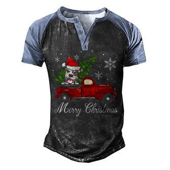 Pitbull Dog Riding Red Truck Christmas Decorations Pajama Sweat Men's Henley Shirt Raglan Sleeve 3D Print T-shirt - Thegiftio UK