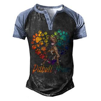 Pitbull Mama Funny Dog Lover Pittie Dog Paw Heart Sweat Men's Henley Shirt Raglan Sleeve 3D Print T-shirt - Thegiftio UK