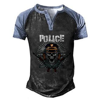 Police Skull Graphic Design Printed Casual Daily Basic Men's Henley Shirt Raglan Sleeve 3D Print T-shirt - Thegiftio UK