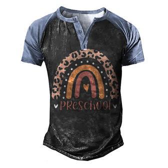 Preschool Teacher Funny Leopard Rainbow Lover Back To School Men's Henley Shirt Raglan Sleeve 3D Print T-shirt - Thegiftio UK