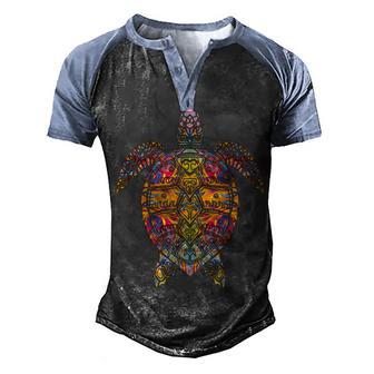 Psychedelic Hippie Sea Turtle GiftPng Men's Henley Shirt Raglan Sleeve 3D Print T-shirt - Thegiftio UK