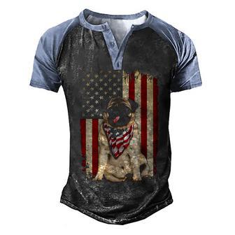 Pug American Flag 4Th Of July Men's Henley Shirt Raglan Sleeve 3D Print T-shirt - Thegiftio UK