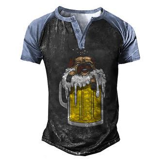 Pug Beer Drinking Party Men's Henley Shirt Raglan Sleeve 3D Print T-shirt - Thegiftio UK