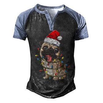 Pug Dog Santa Christmas Tree Lights Xmas Gifts Men's Henley Shirt Raglan Sleeve 3D Print T-shirt - Thegiftio UK