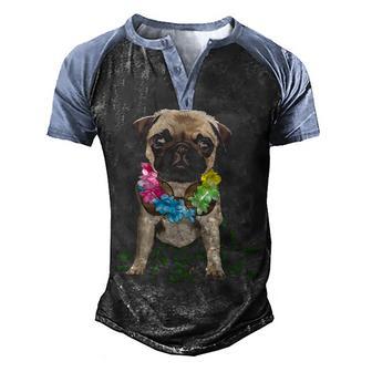Pug Hawaiian Hula Dance Men's Henley Shirt Raglan Sleeve 3D Print T-shirt - Thegiftio UK